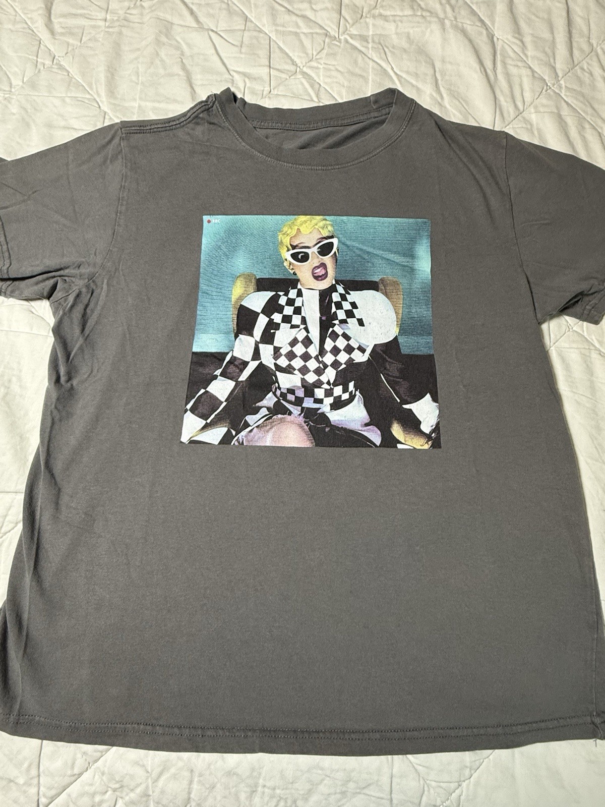 Cardi B Graphic T-Shirt Gray Checkerboard Outfit Hip Hop Rap Tee Women’s Medium