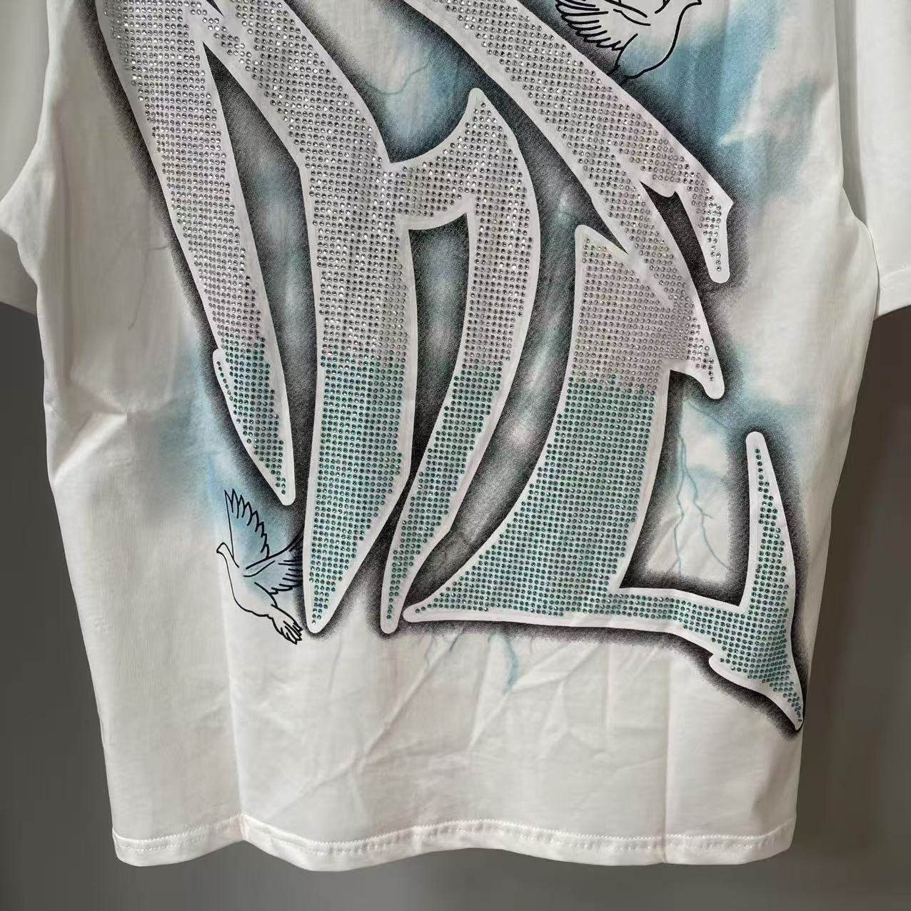 RHINESTONE EMOTION WHITE T SHIRT HIGH STREET ANGEL BABY PRINT HIPSTER TOP TEE