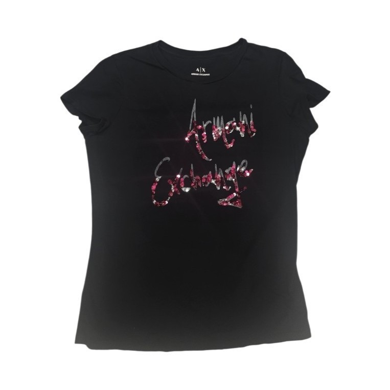 Armani Exchange Sequin Graphic Tee Women’s Large | Glam Y2K Night Out Designer