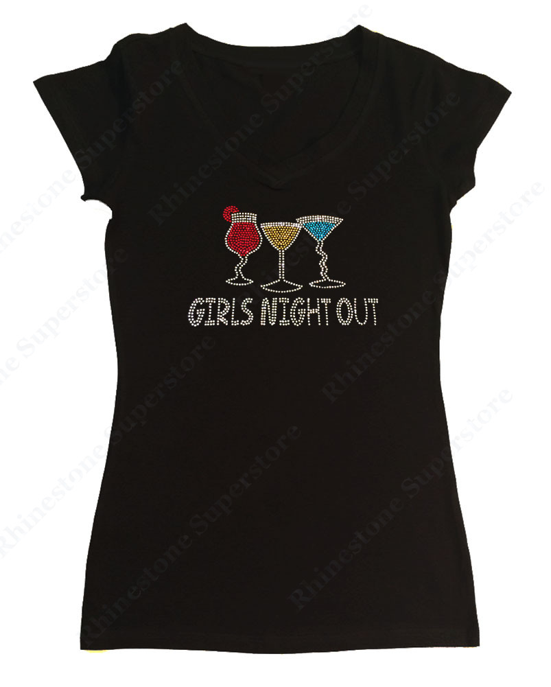 Women’s Rhinestone T-Shirt ” Girls Night Out ” in S, M, L, 1X, 2X, 3X – Wine