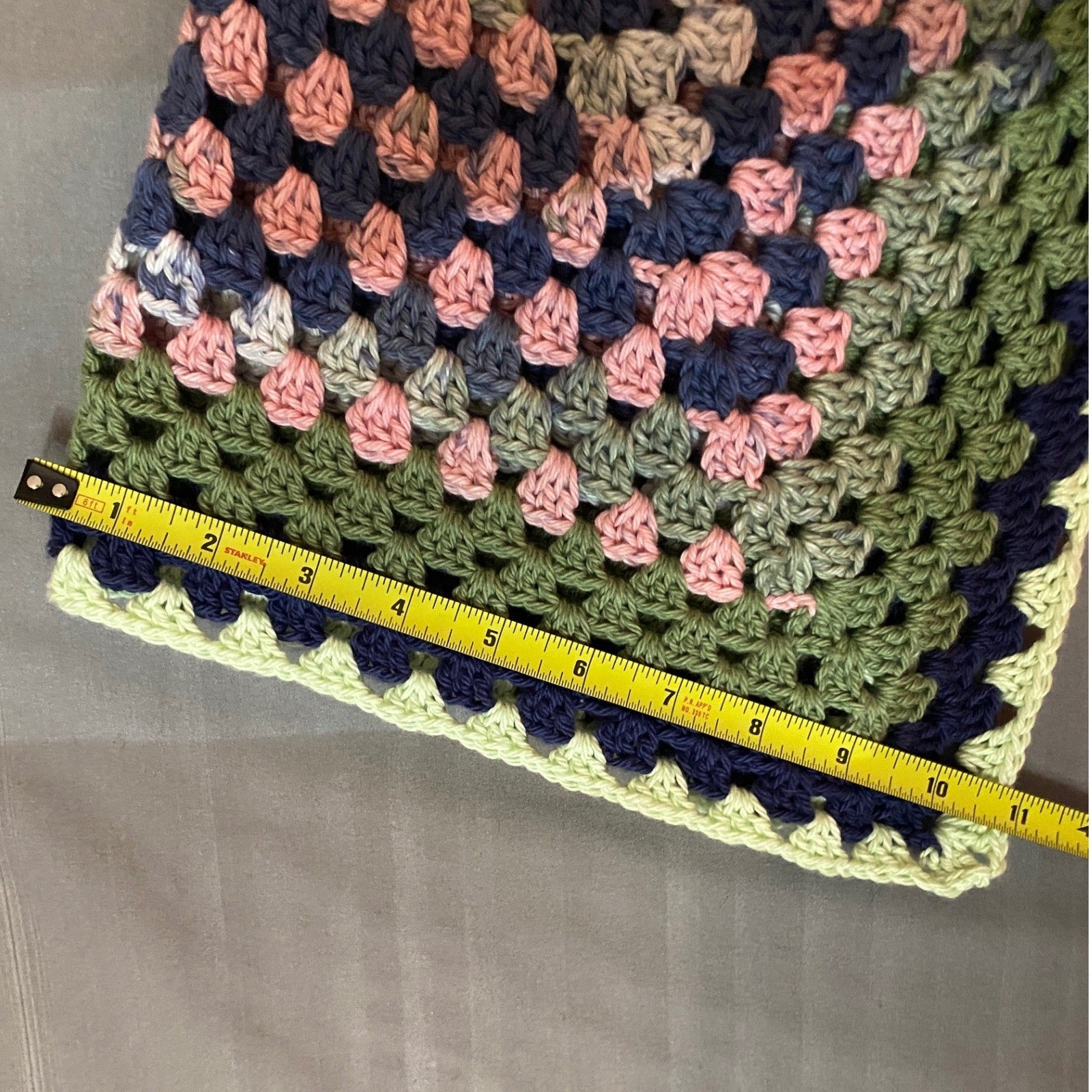 Handmade Crochet Granny Square Crop Top Bell Sleeve Green Navy Pink Boho V-Neck