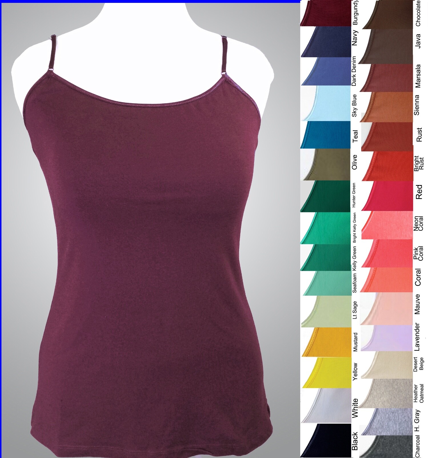 Ambiance Apparel 61000X Cami Tank Top w SHELF BRA lining PLUS sizes 1X 2X 3X