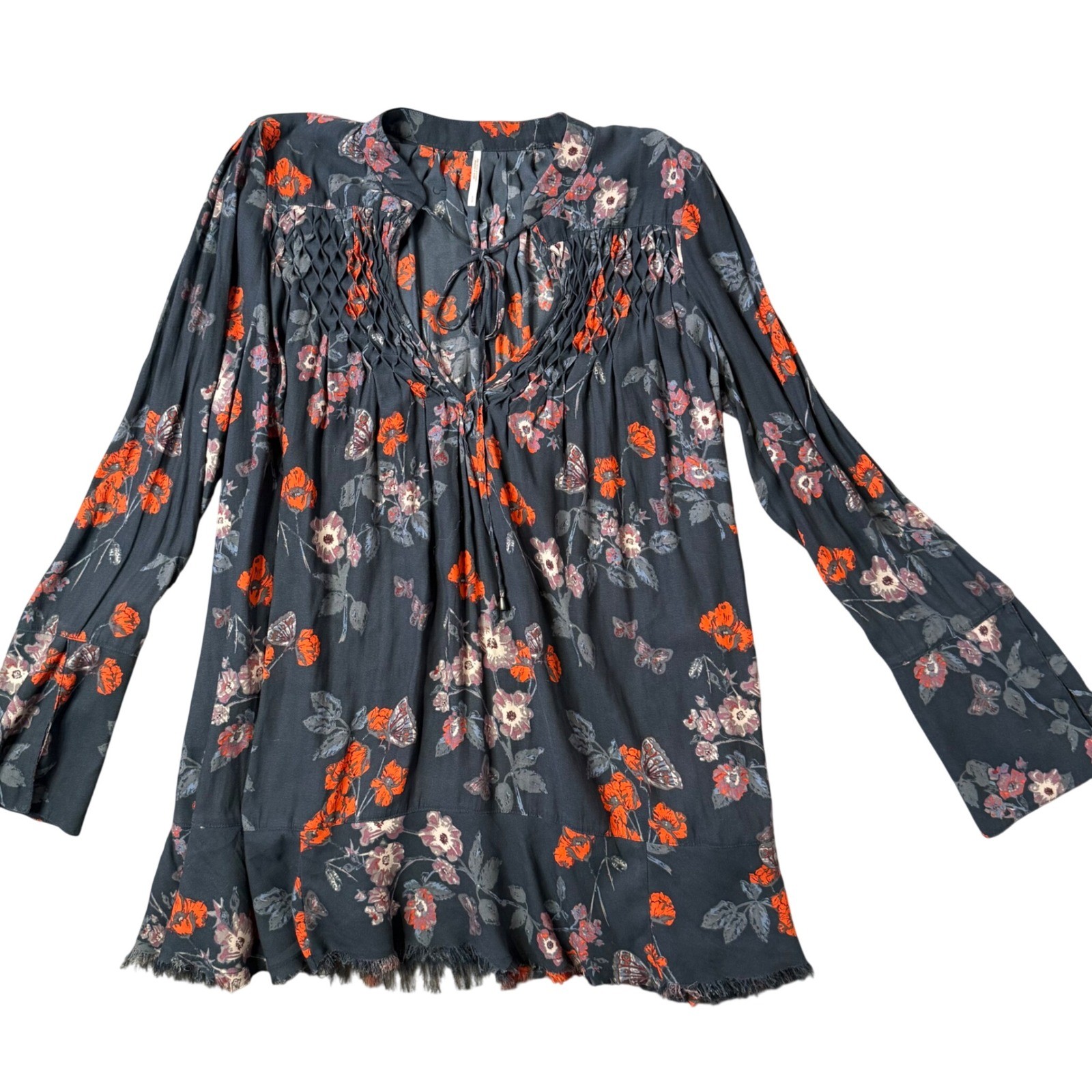 Free People So Fine Pebble Crepe Floral Flowy Tunic Top S BOHO Romantic Indie