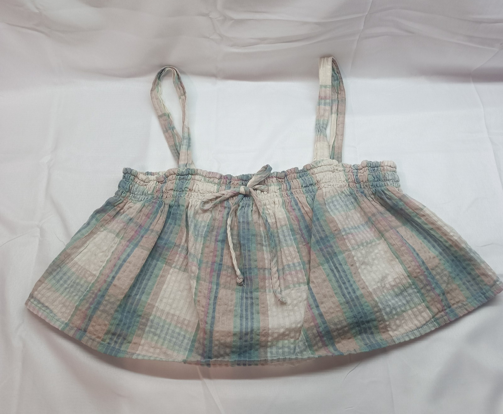 American Eagle Women S Cotton Linen Blend Plaid Tie Front Swing Cami Crop Top