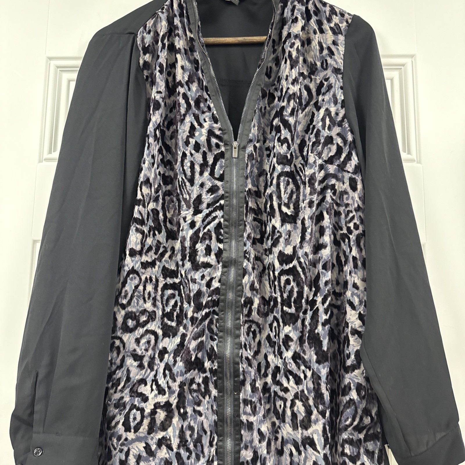 Lane Bryant Plus Black Leopard Sheer Tunic Zip Top Blouse Long Sleeve Work 18/20