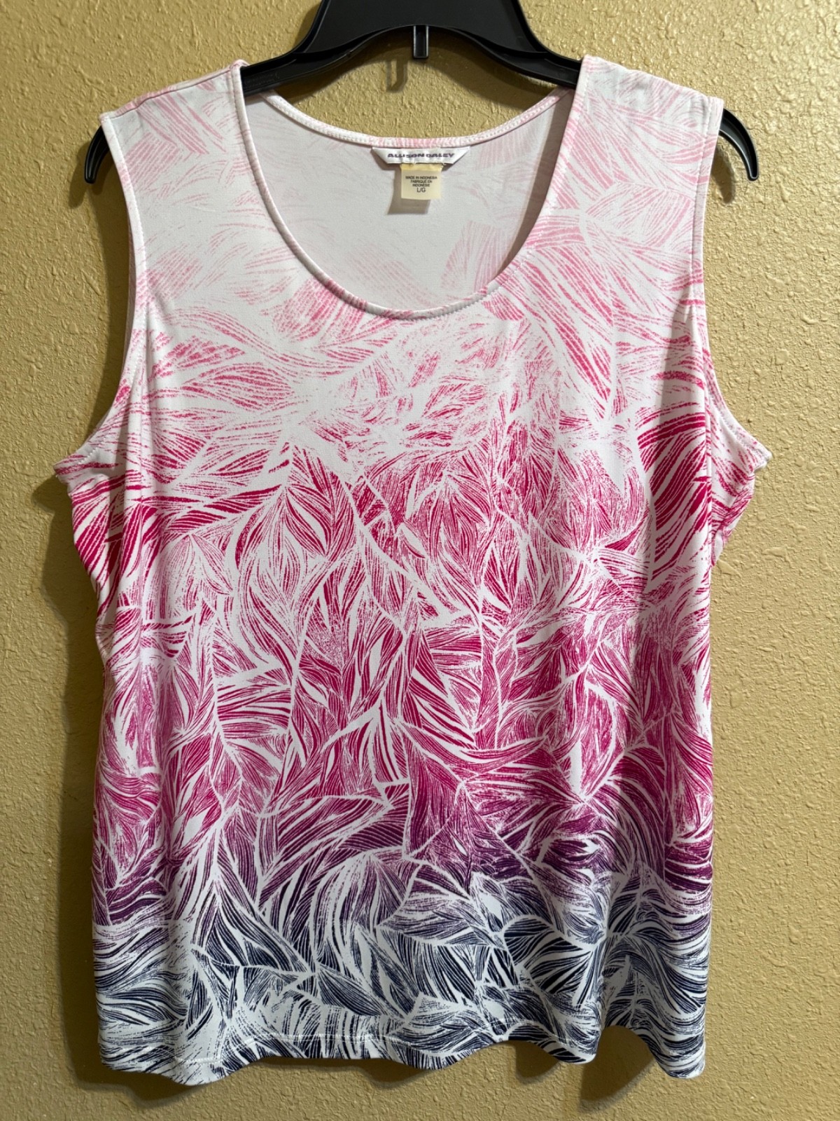 ALLISON DALEY TANK TOP BLOUSE LARGE PINK PURPLE BLUE WHITE STRETCH SLEEVELESS