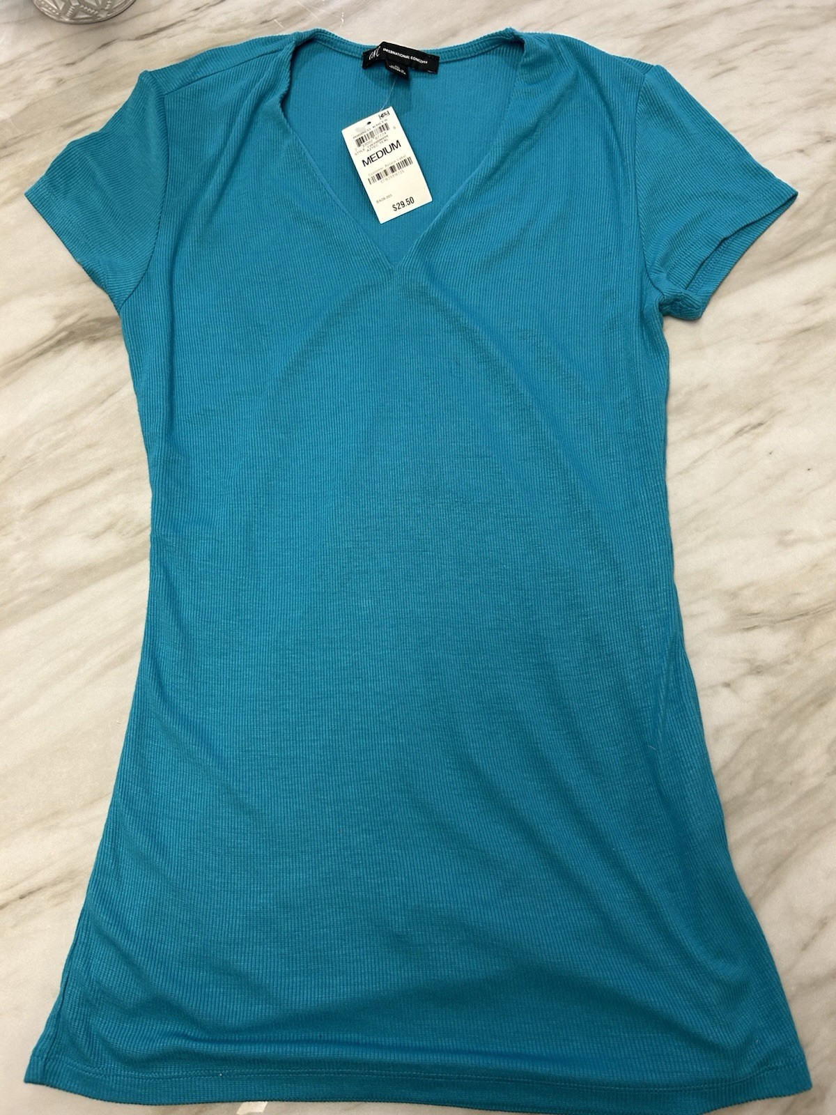 I.N.C. International Concepts Short Sleeve Fitted Top with Long Length M
