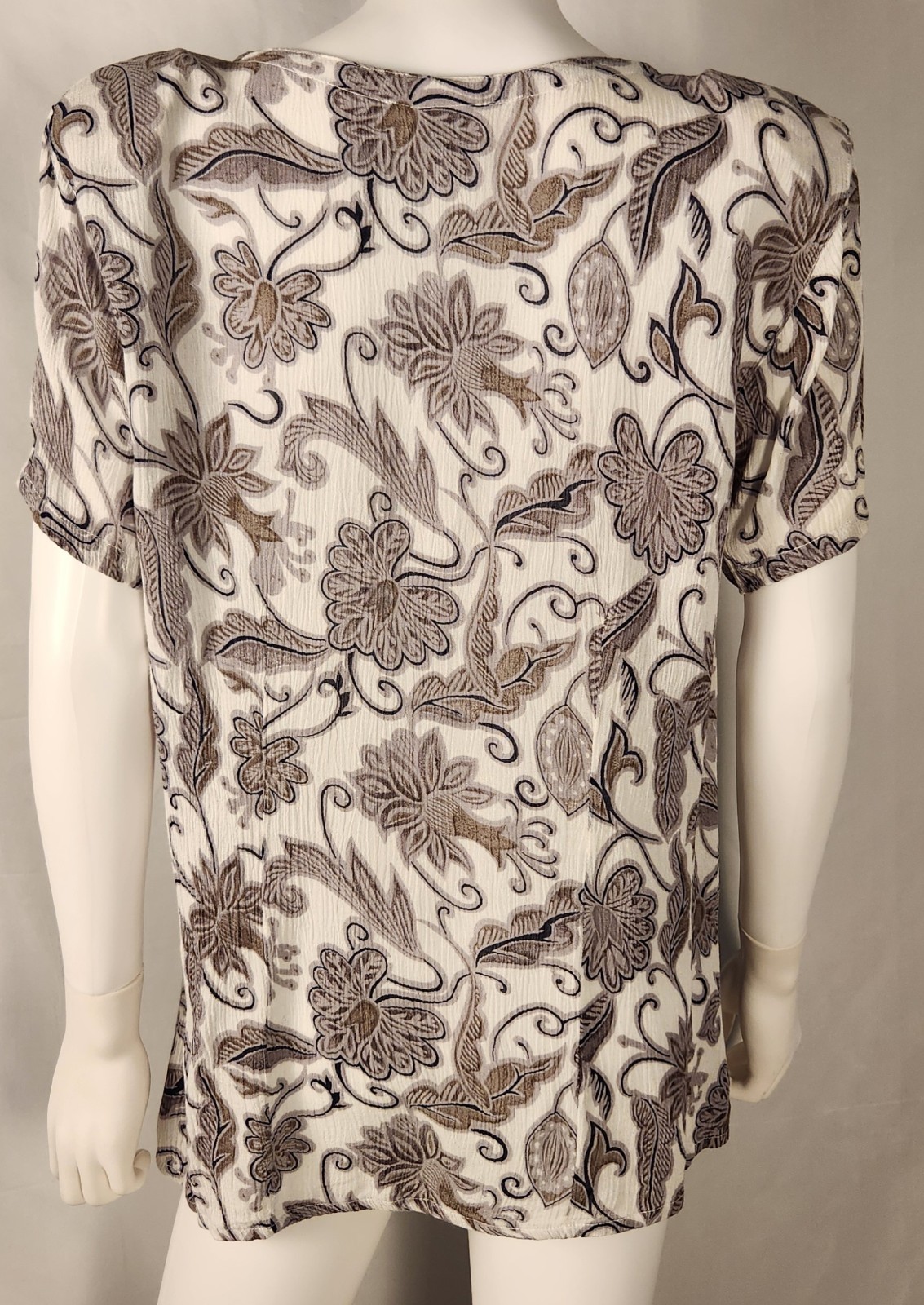 Her Style Classic/Corpcore/SlowFashion Baroque Floral Crinkle Button-Up Top M