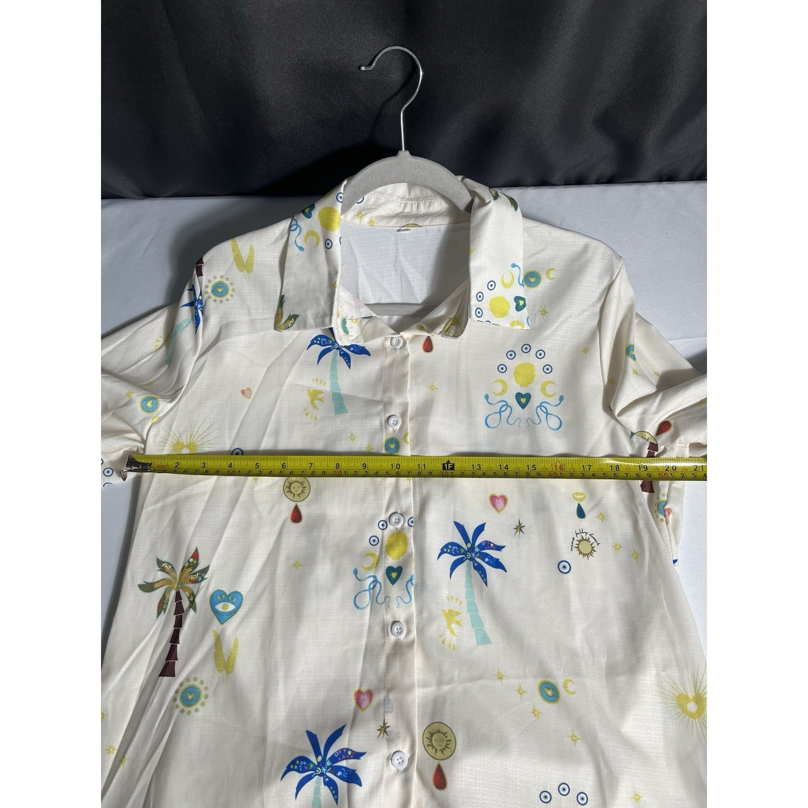 Linen Blend Celestial Print Button Up Blouse Women’s Medium Boho Cottagecore