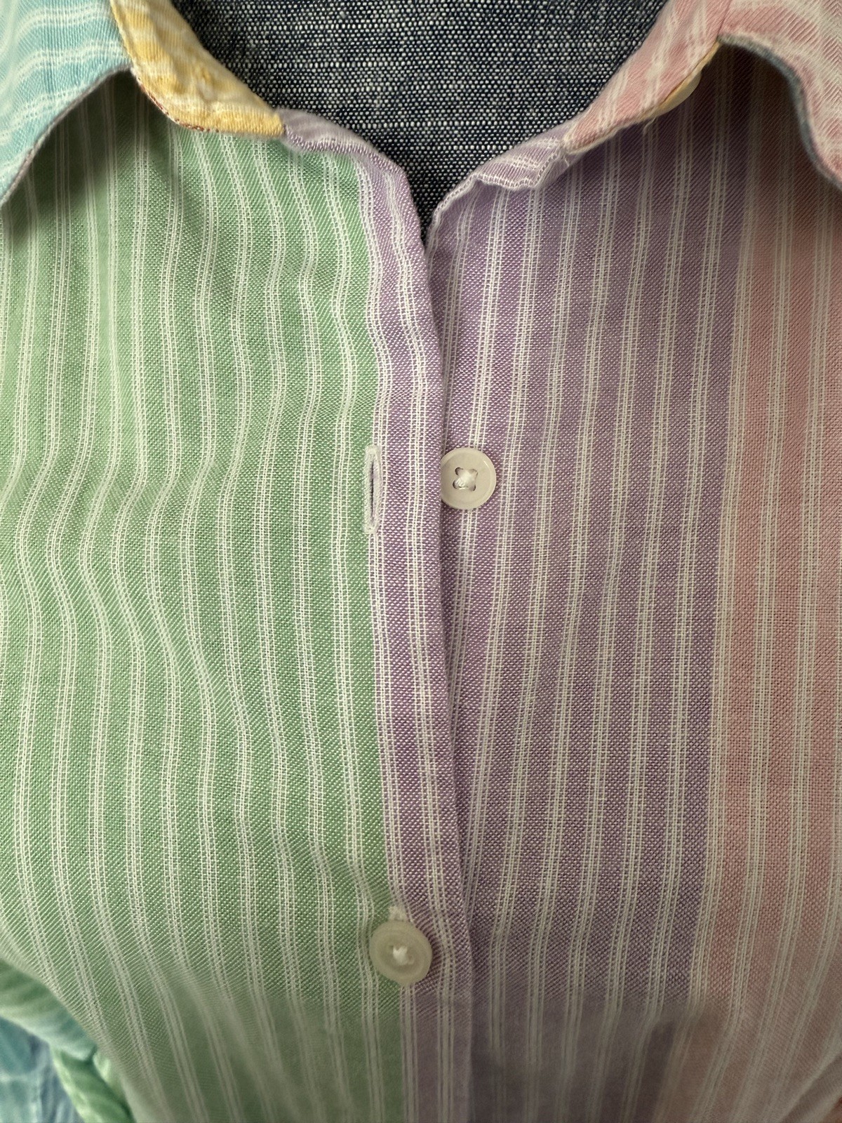 Tommy Hilfiger Women Striped Multi Colorblock Tie Front Cotton Blouse Top Sz L