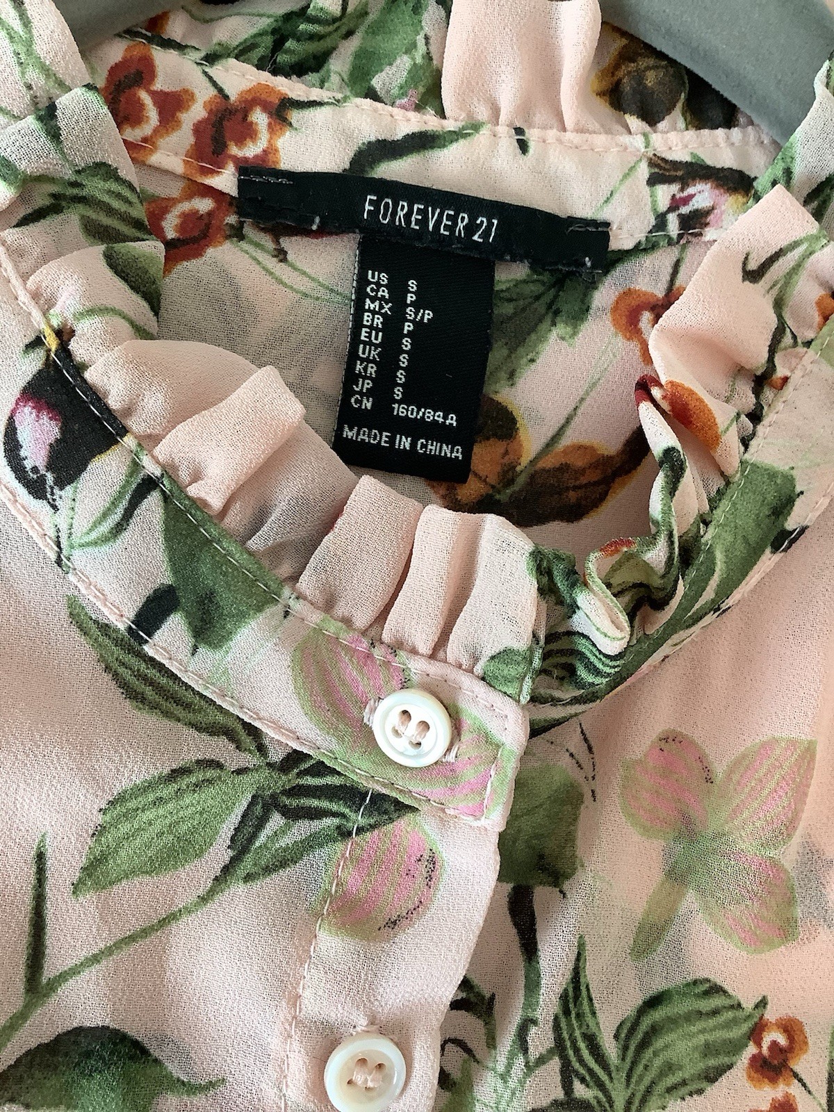 Chiffon Floral Bird Button Blouse Shirt Romantic Ruffle Botanical Whimsy Sheer S