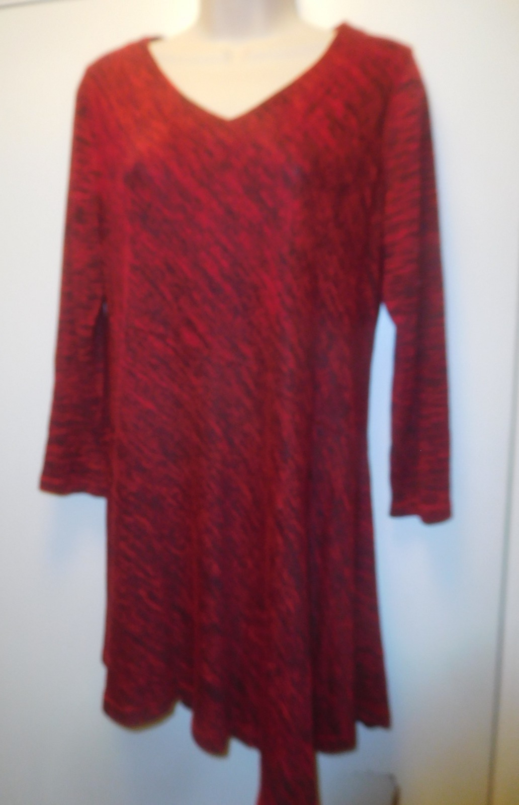 Soma Live Lounge Wear Red Black Melange Stretch Knit Tunic Top Asymmetric Hem M