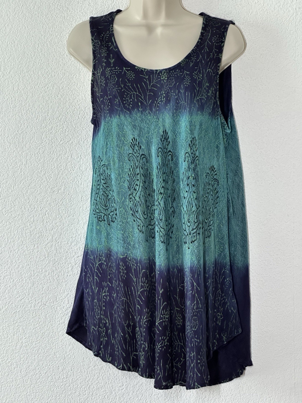 New Tunic Top Purple Aqua Pullover Sleeveless Gauze Flowy Hippie Boho Beach
