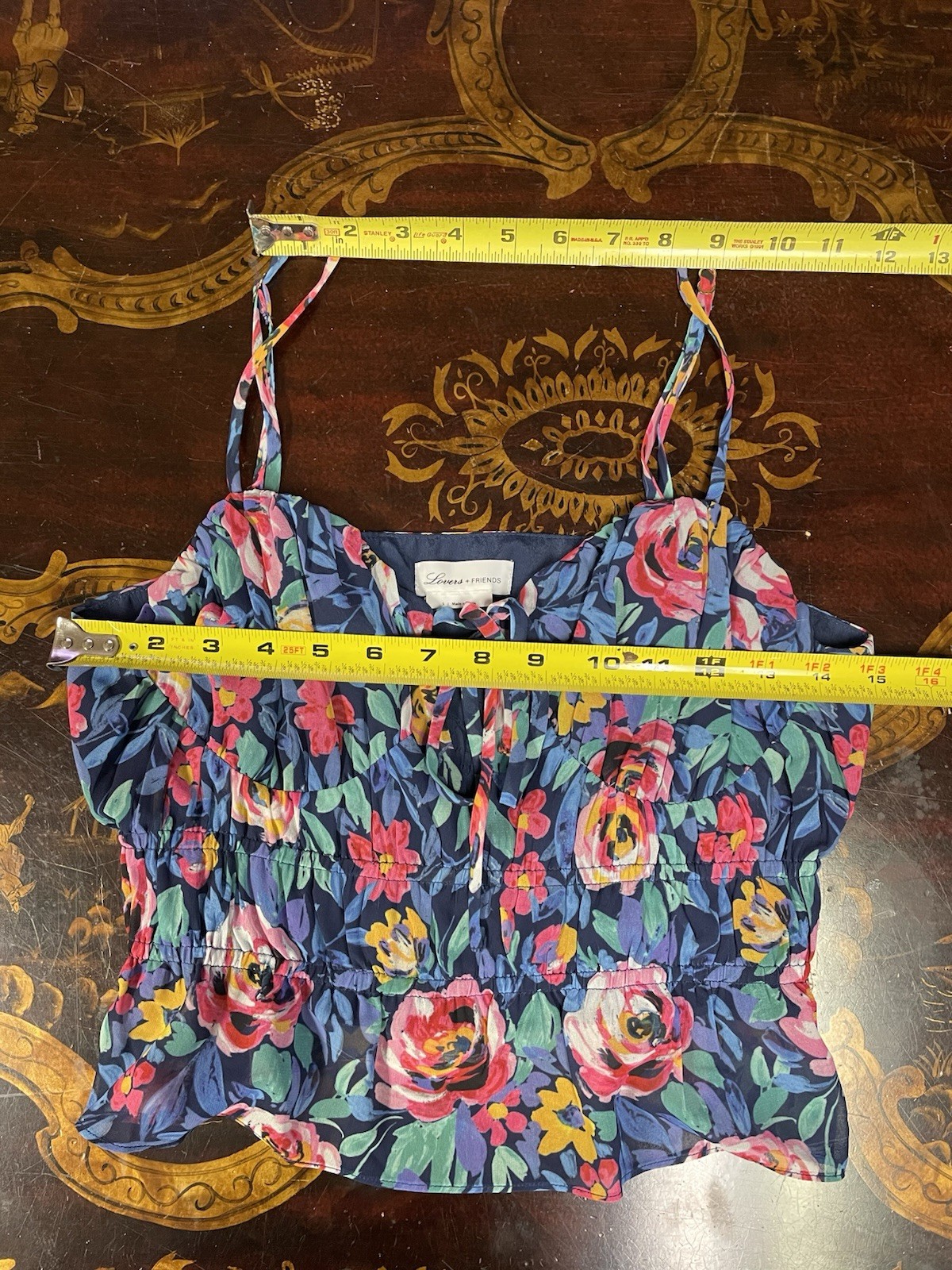 Lovers + Friends Floral Ruched Mesh Bustier Bralette Smocked Crop Top Y2K Sexy S