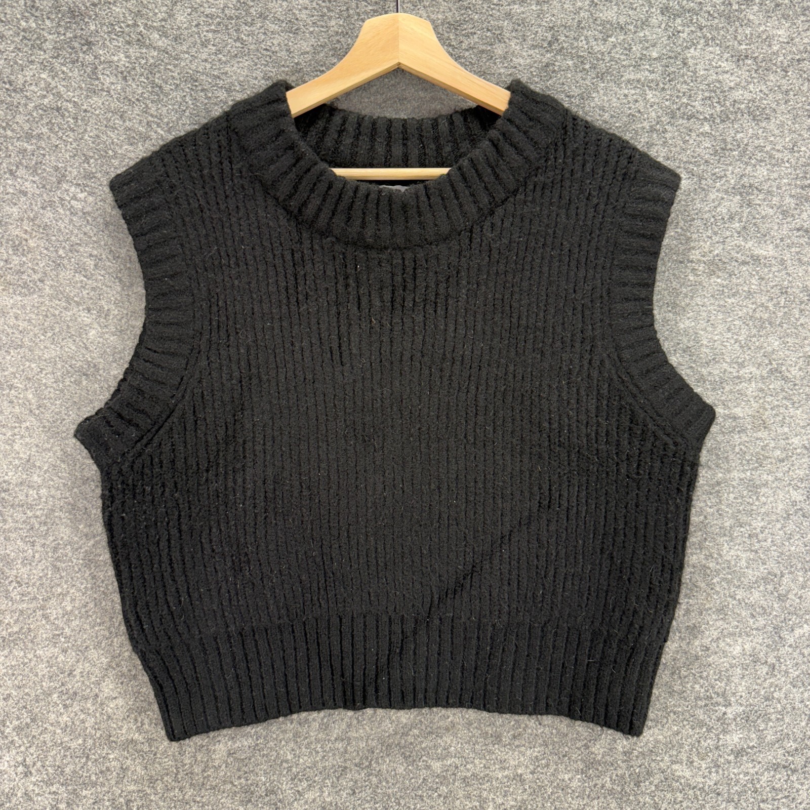 Collusion Cropped Knit Top Women 14 Black Crew Neck Sleeveless Wide Strap