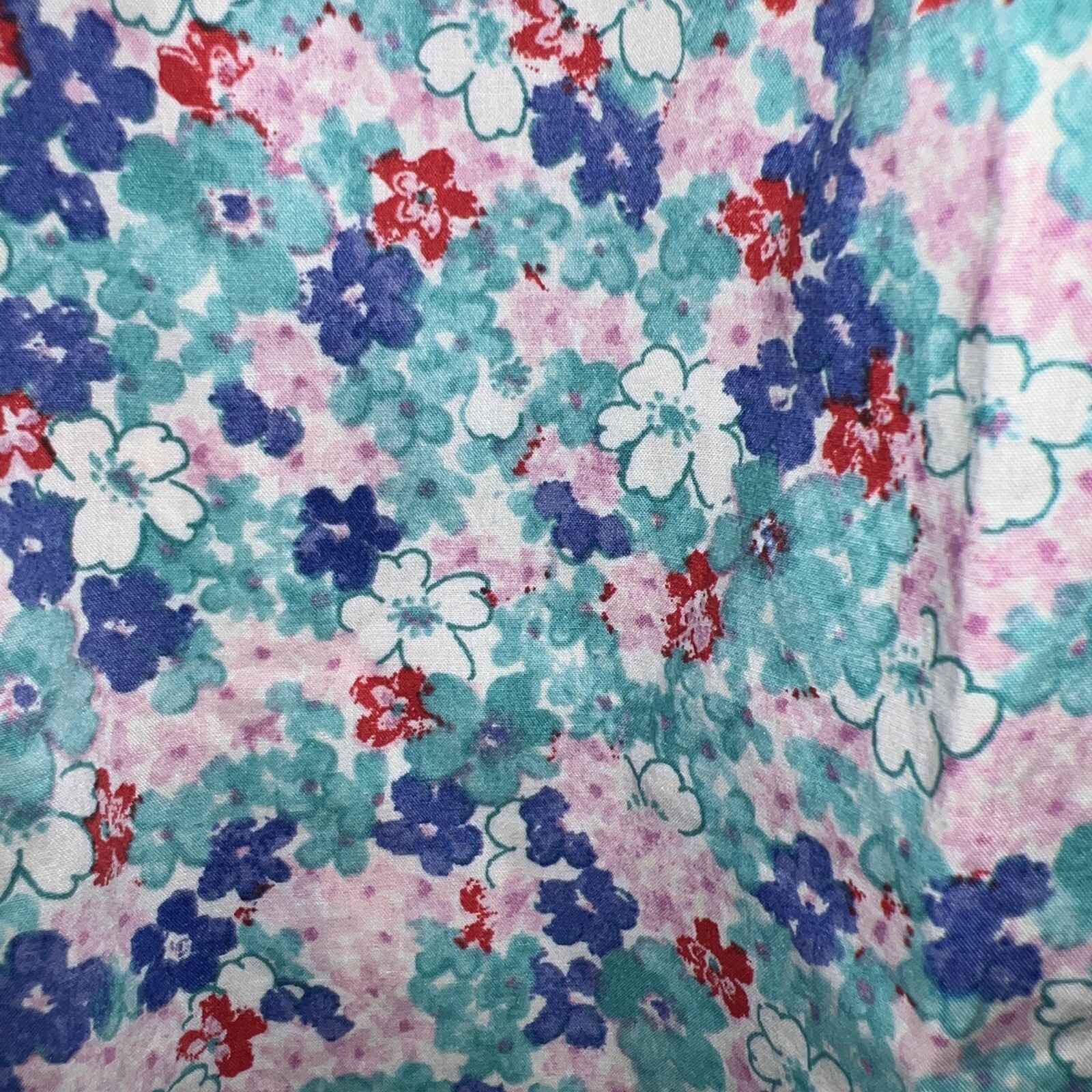 Nwt New TALBOTS Cotton Tropical Blue Green Shirt Blouse L Lp red white
