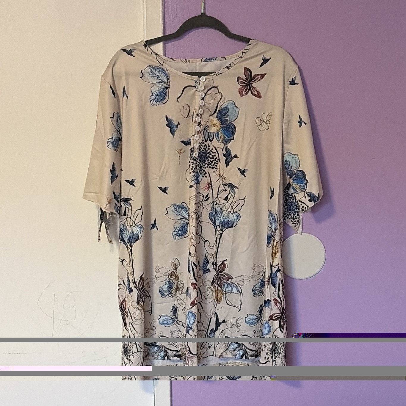 Maternity 2XL Beige Floral Tunic Top Short Sleeve Round Neck Pullover