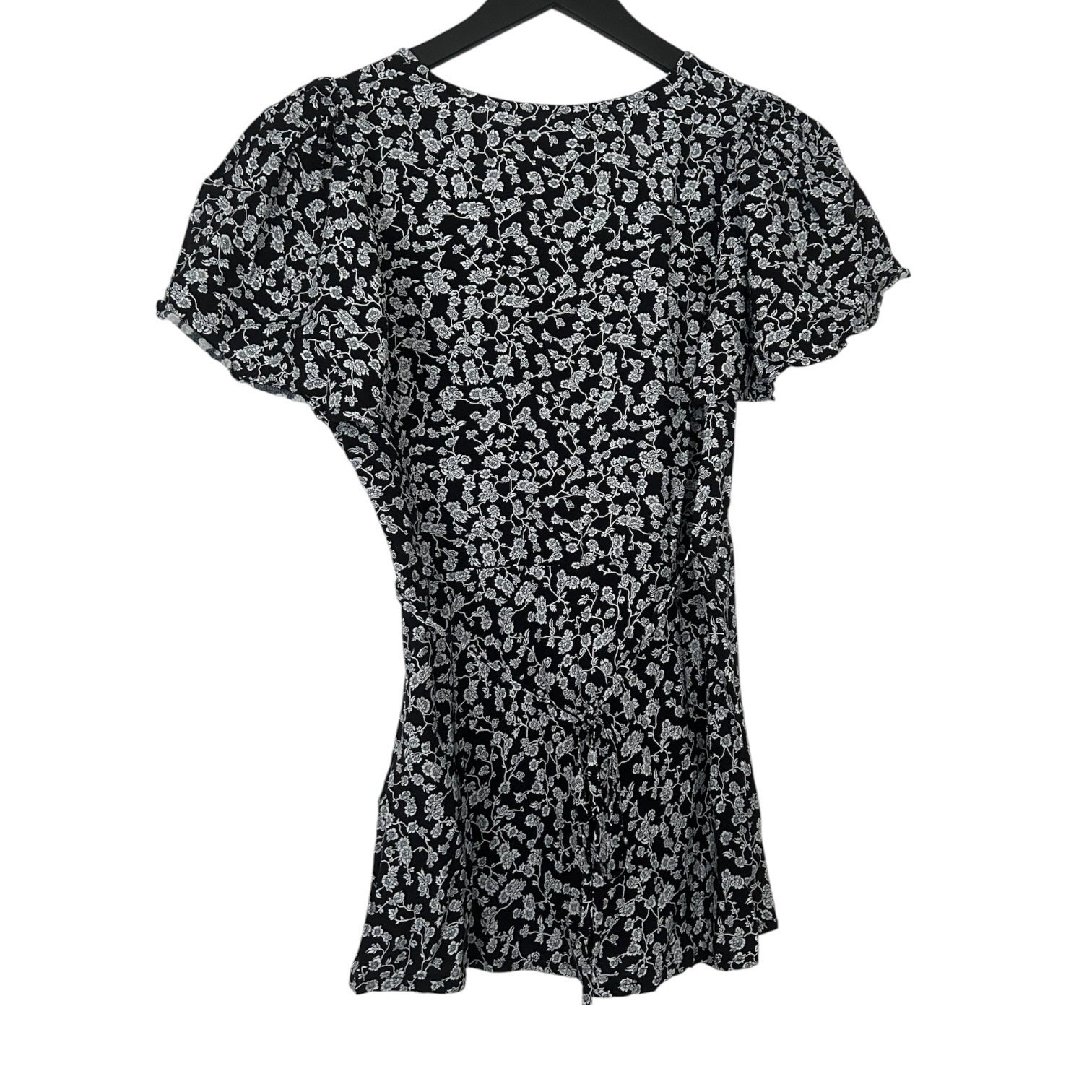 Faithfull the Brand Floral Boda Top Blouse Flutter Sleeve Black White 6
