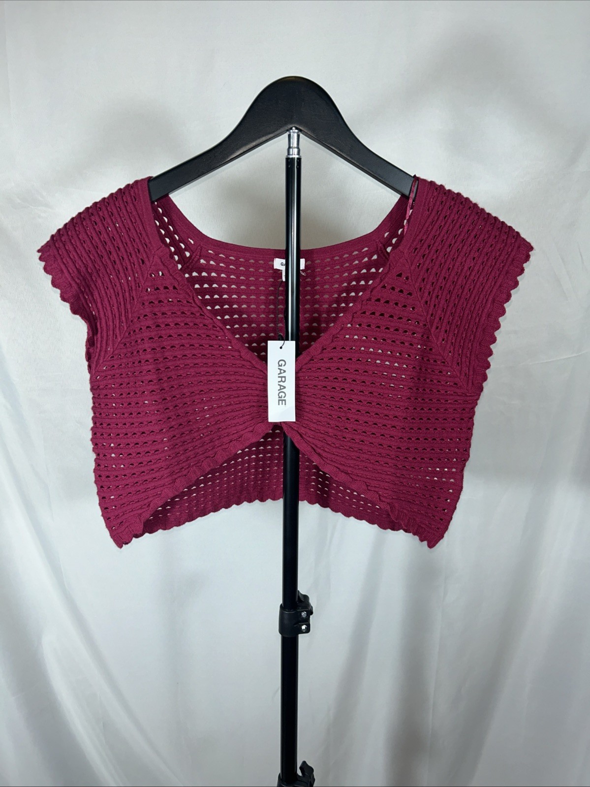 Garage Sheer V Neck Knit Crop Top Color Red Plum size Lg