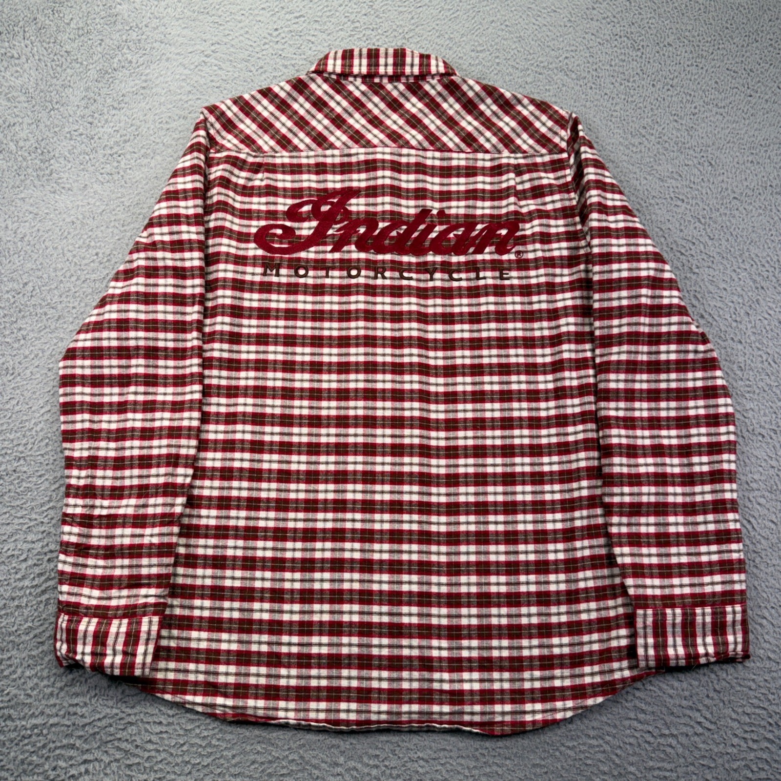 Indian Motorcycle Flannel Shirt Women XL Red Plaid Western Button Up Embroidered