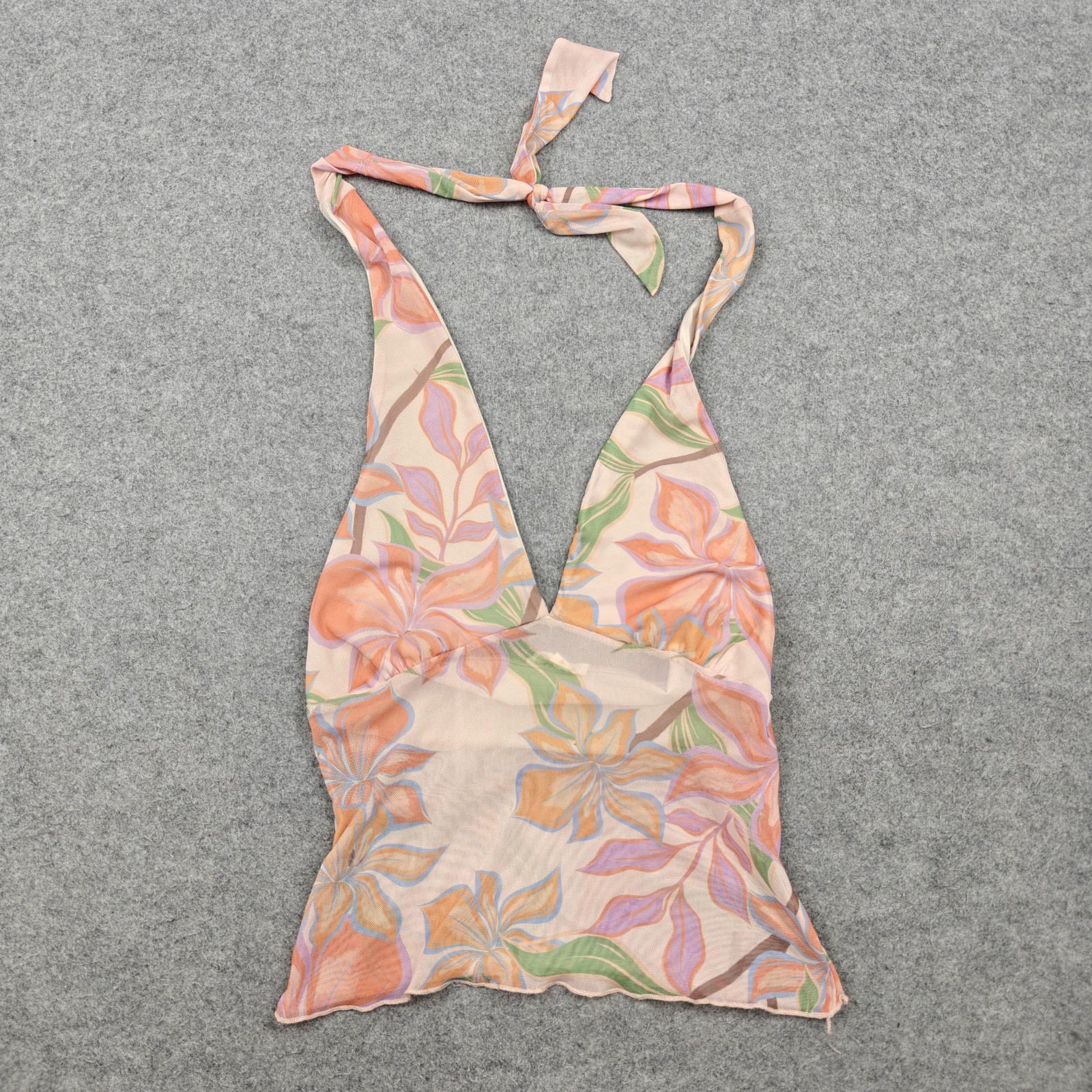 See You Monday Tank Top Juniors Small Multicolor Floral Halter Cami Mesh Sheer
