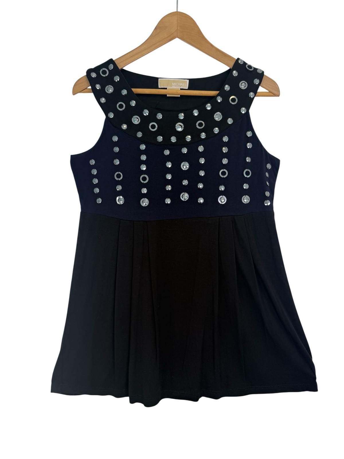 NWT Michael Kors Sequin Halter Top Medium Embellished Stud And Ring Black BLING