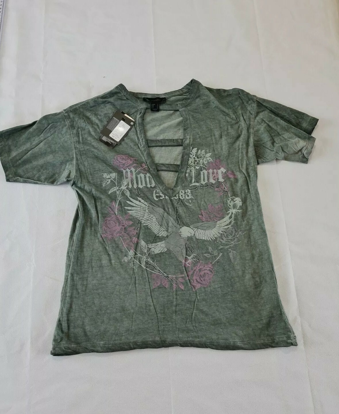 Ladies Top Tshirt Atmosphere Size 4 Green With Print N.o 2662