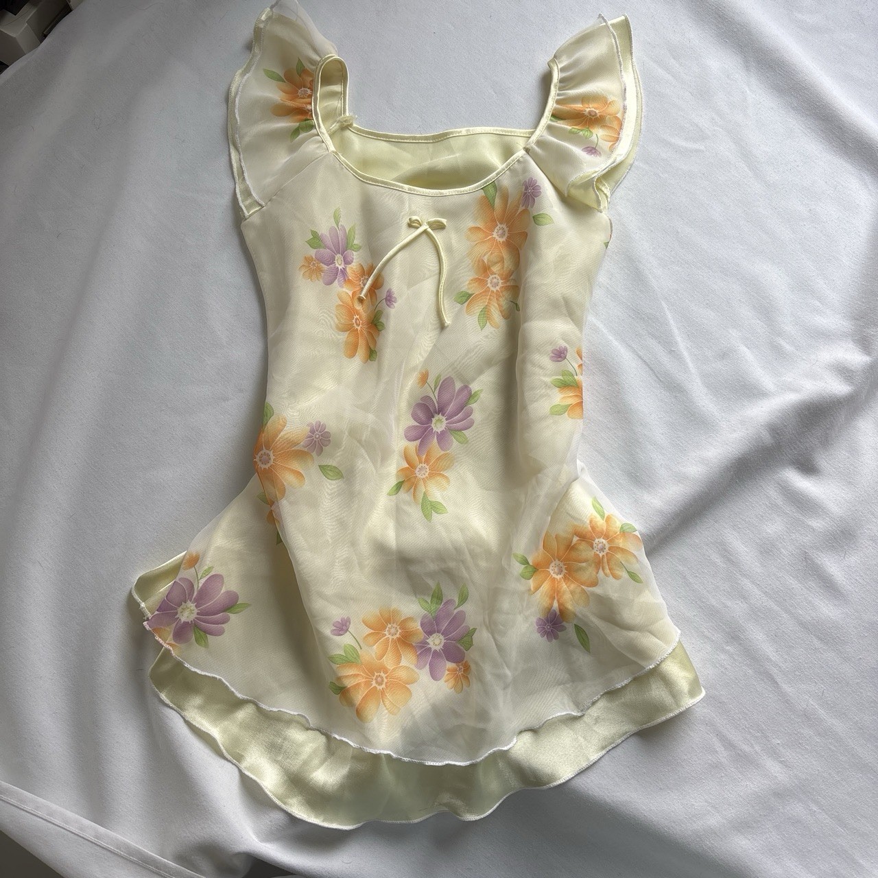 Maternity S Sheer Chiffon Floral Tank Blouse Scoop Neck Ruffle Hem Pullover