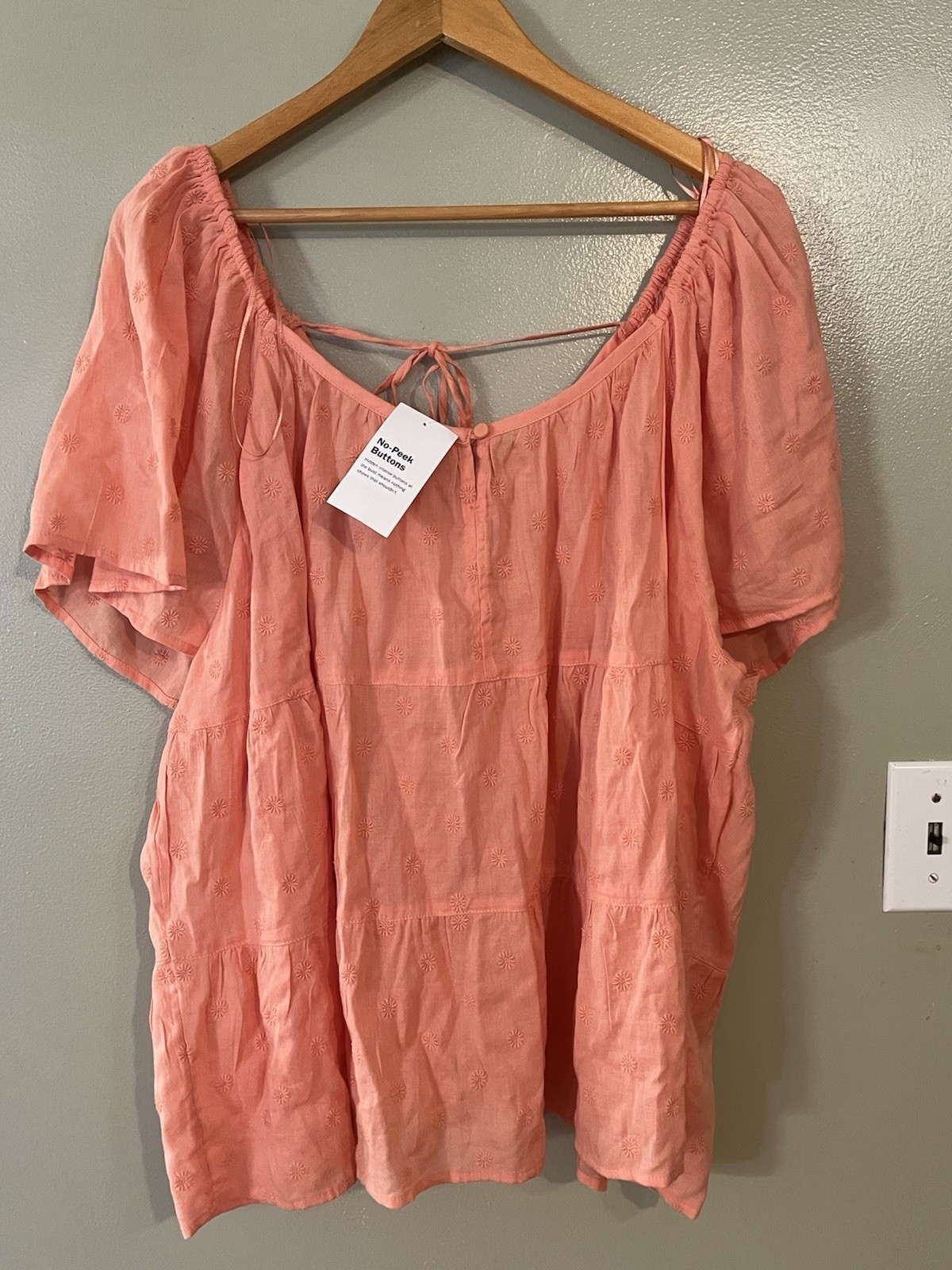 Old Navy Coral Embroidered Tired Square Neck Lightweight Top Vacation Beach 3X