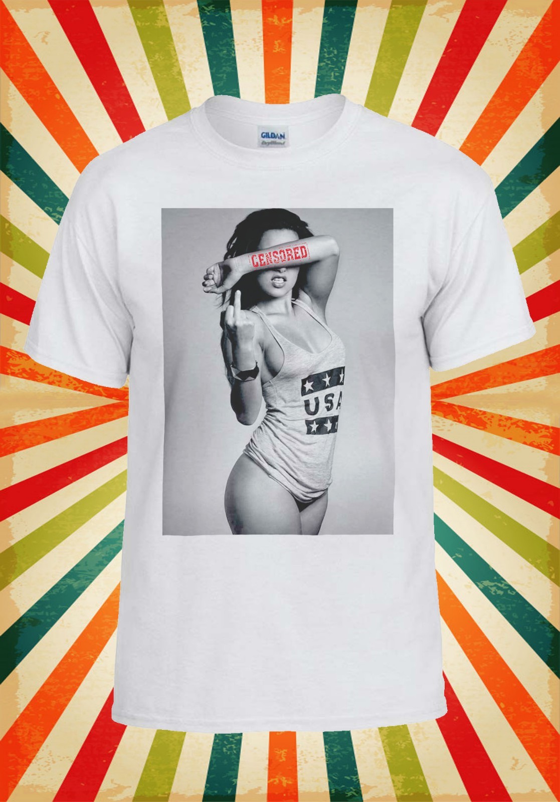 Sexy Finger Girl Censored USA Flag Men Women Vest Tank Top Unisex T Shirt 592