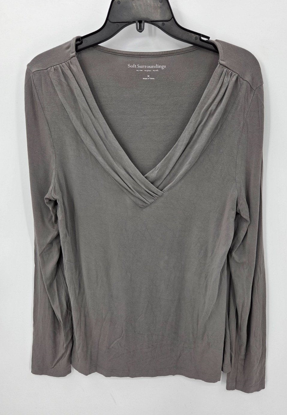 Soft Surroundings Top Womens Medium Gray Soft Knit V Neck Long Sleeve Pullover