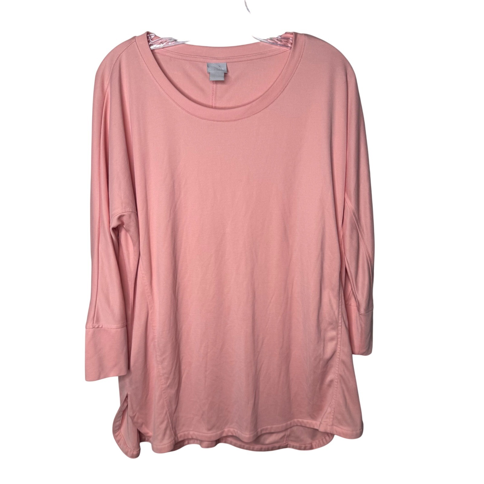 Chicos Pink Ribbed Modal Blend Tunic Top 3/4 Sleeve Size 2 Large Scoop Neck