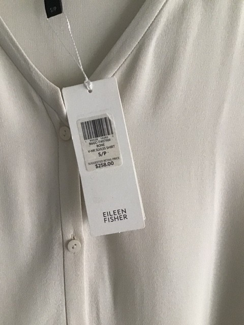 EILEEN FISHER Silk Georgette Crepe Sleeveless Shirt NWT V-Neck S Bone MSRP $258
