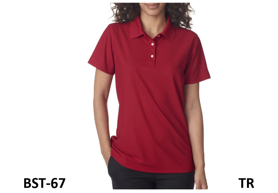 UltraClubs Women’s Cool & Dry Pebble-Knit Polo Tee, UV Protection, Red, 3X-Large