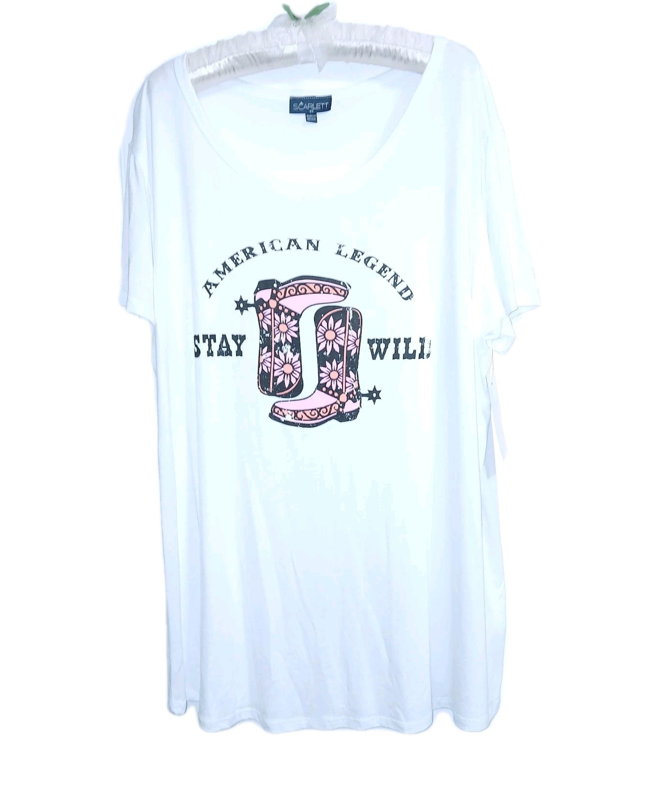 Western Women T Shirt 3X White Boots Country Rodeo Ranch Wild Cowgirl Farm Spurs