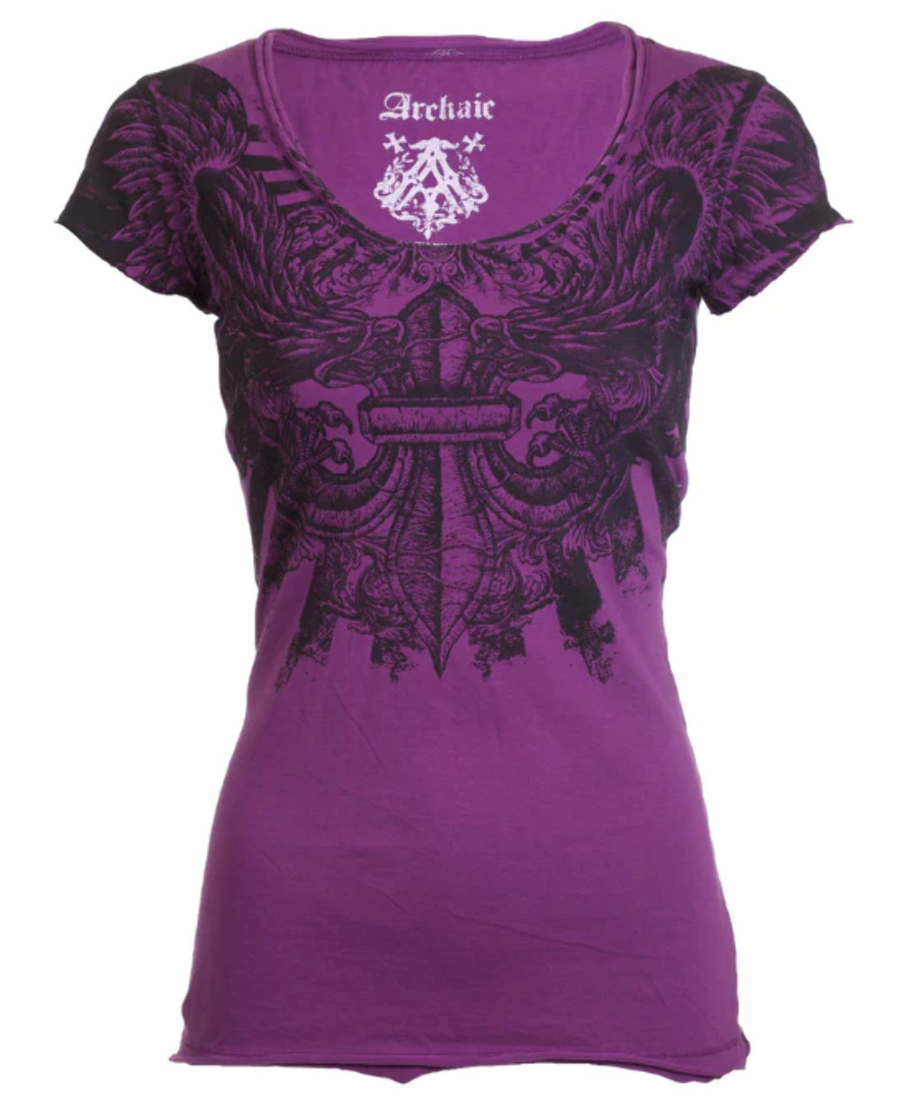 Archaic by Affliction Women’s T-shirt Heart Torn Biker Tattoo