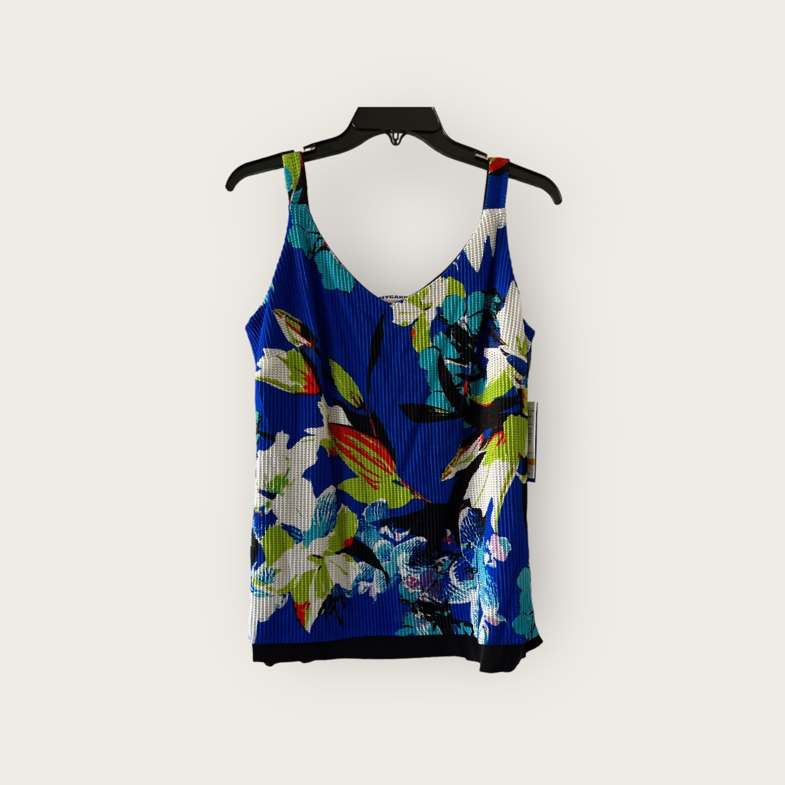 Peter Nygard Top Reversible Tank Blouse Small Blue Floral Mesh Black
