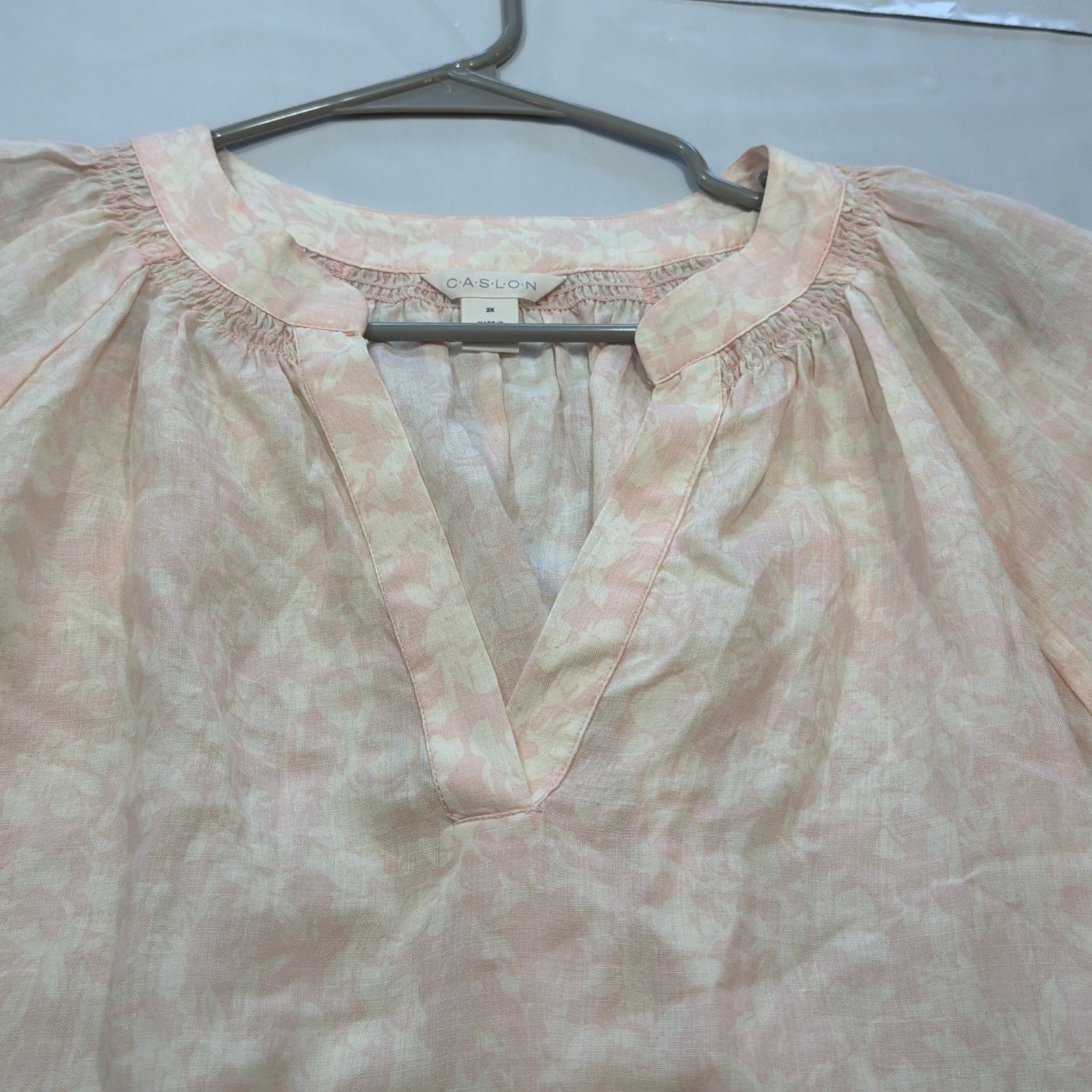 CASLON Pink Floral Blouse NEW women’s 2XL V Neck Pullover Tunic Flowy Cotton Top