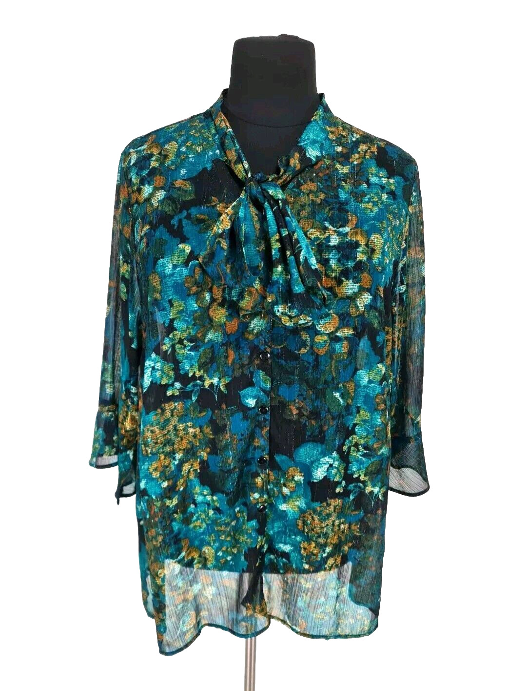 CATHERINES Women Button Tunic Top Plus Size 2X Floral Sheer No Camisole 244A