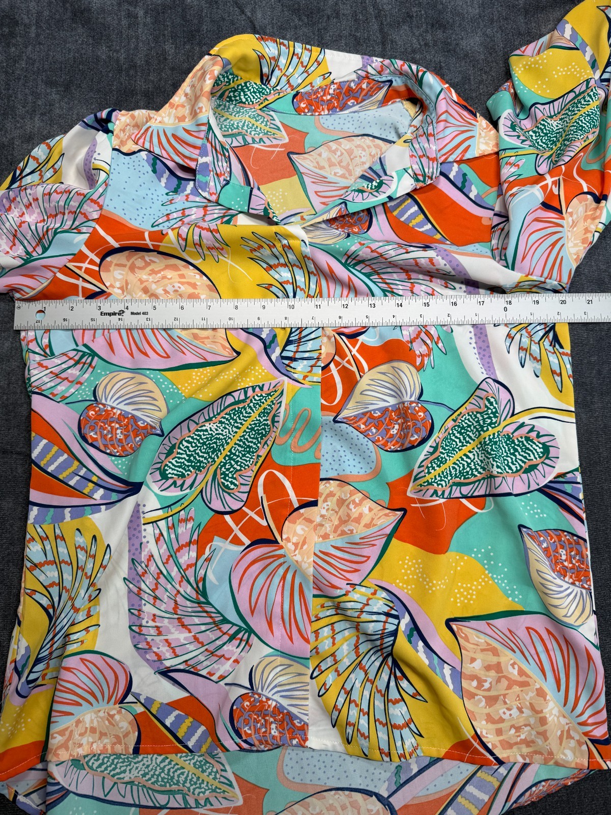 Womens Colorful Tropical Print Blouse Smocked Cuffs Oversized Button Front