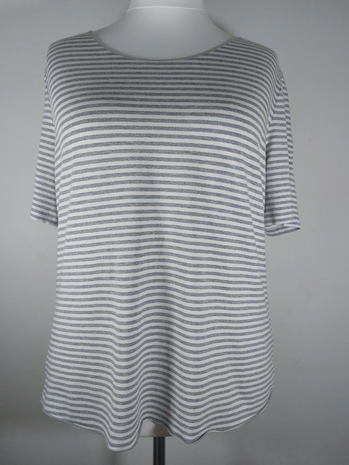 Peter Hahn Womens Grey White Striped T Shirt Stretch Top Short Sleeve Size 22