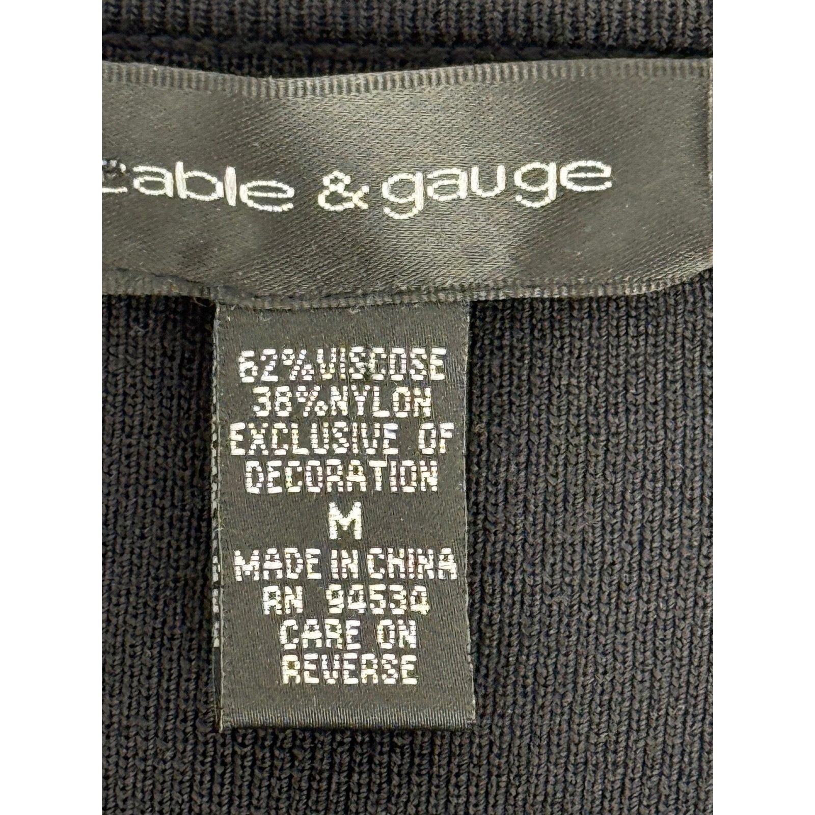 Cable & Gauge Womens Black Faux Wrap V-Neck Ribbon Trim Knit Top Sz M Short Slv