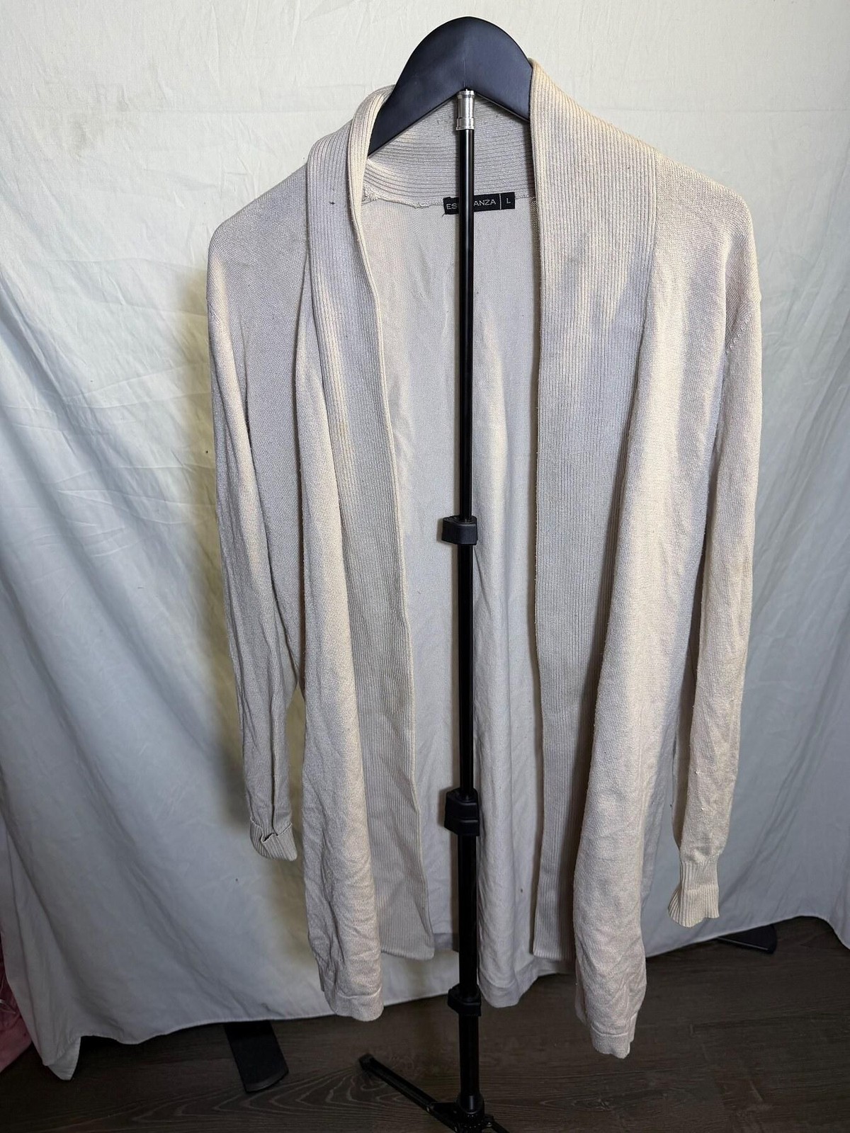 Esperanza Women’s Open Front Cardigan Sweater Size L Beige Rayon Blend
