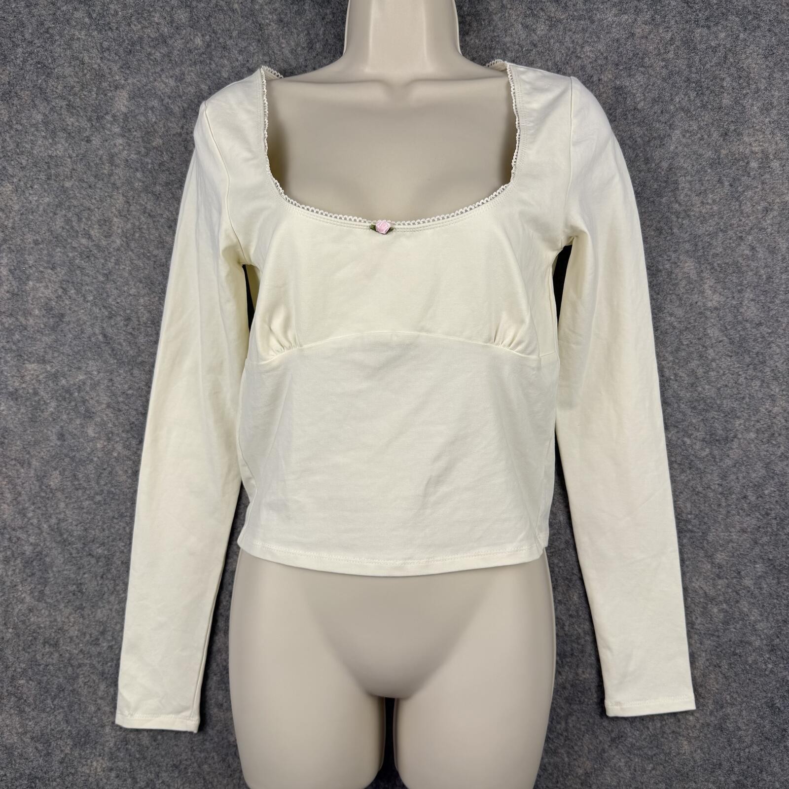 Baby Doll LS Top Cream Fitted Bodice Lace Medium Fairie Cottage Feminine NWT 433