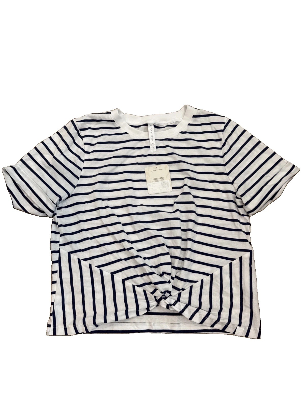 Fabletics 100% Cotton Front Twist Tee White Navy Stripes M $39.95 Nautical Trend