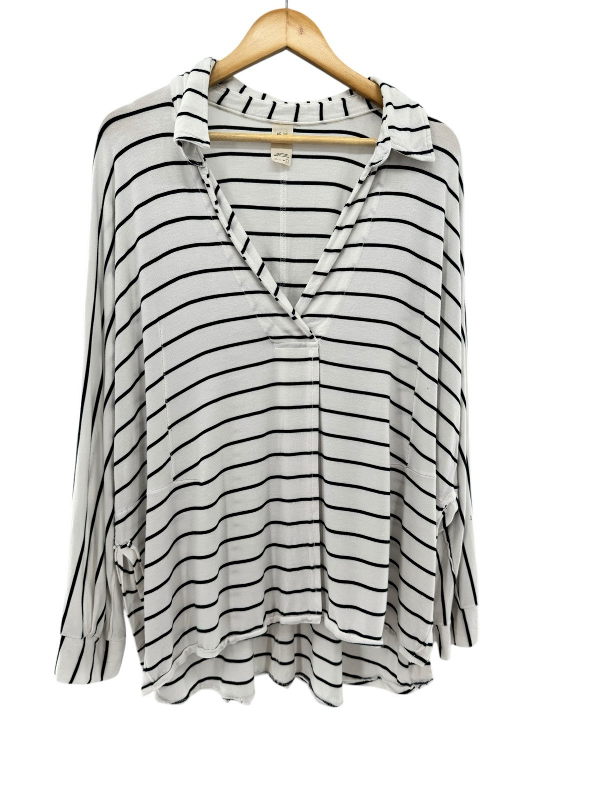 We The Free Pull On Top Jersey Knit White Navy Stripe Spit Front Oversized L