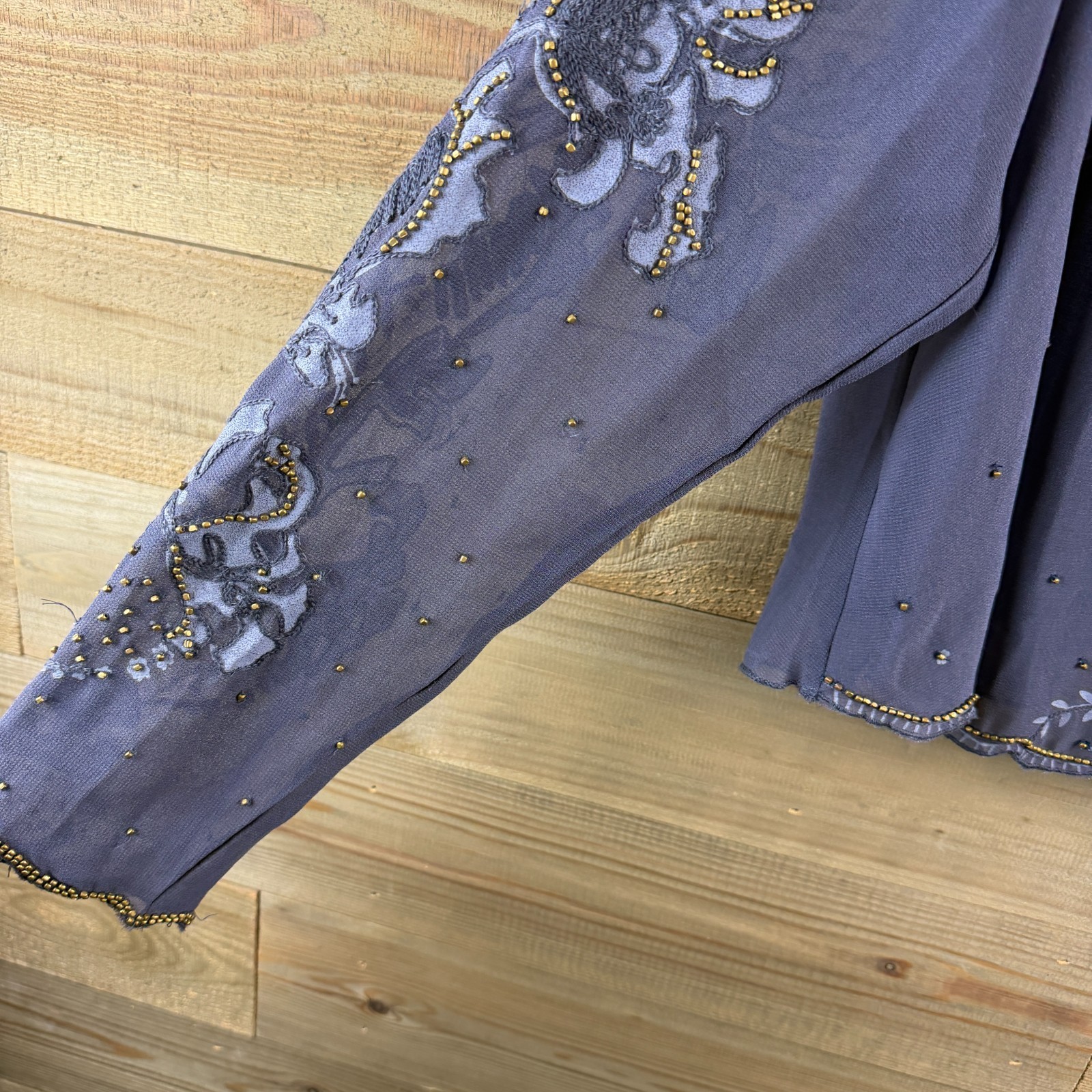 Soft Surroundings Womens Shirt Button Up Embellished Beaded Sheer Elegant Large
