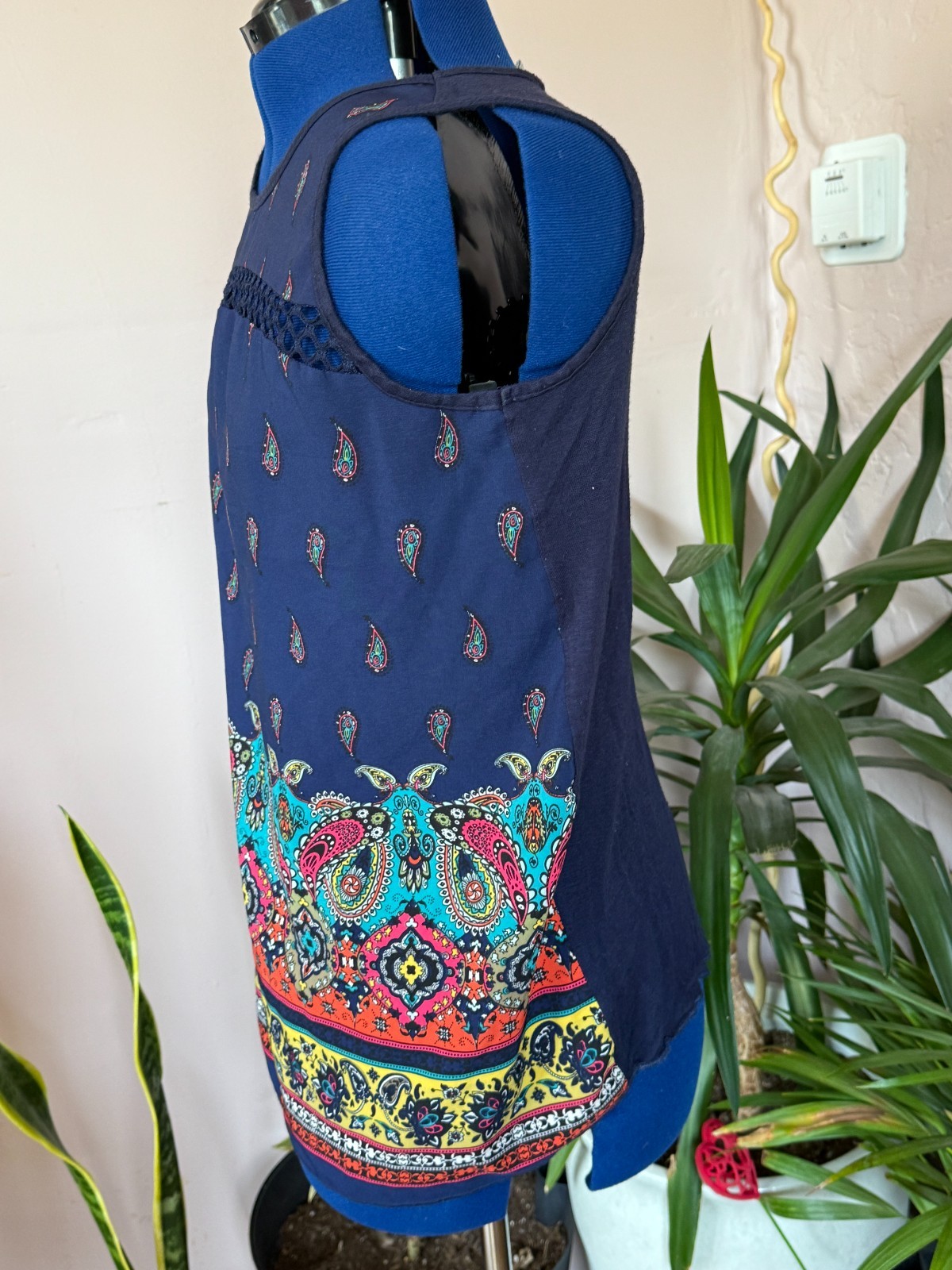 Y2K Women’s Large blue Paisley Boho Hippie colorful tank topblouse by Carol Rose