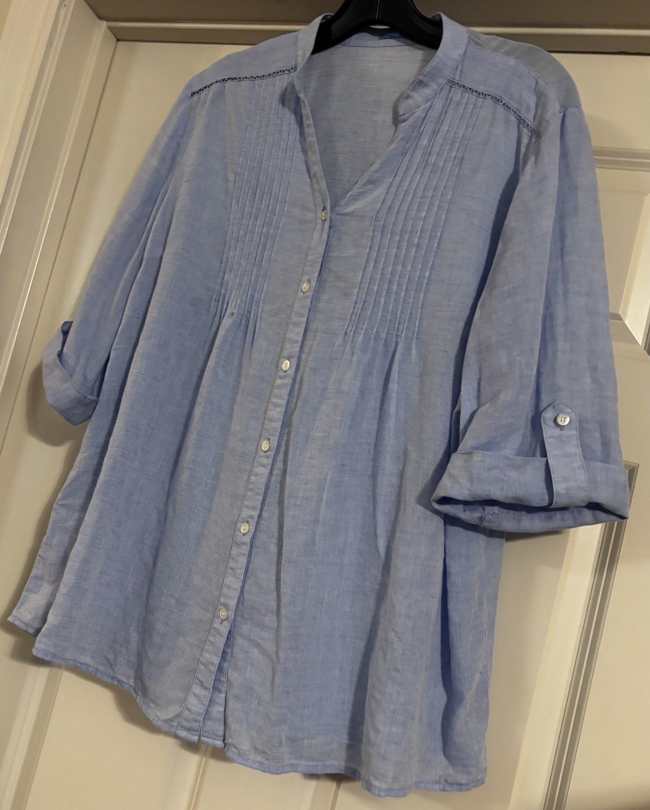 McLaughlin Coastal Preppy Linen Cotton Old Money Quiet Luxury Pintuck Size L