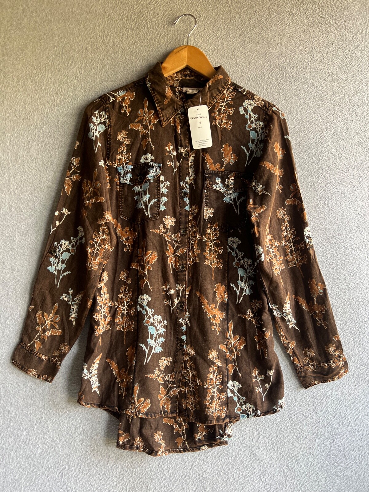Lola P Top Small Brown Floral Button Up Lace Up Back Bloomcore Naturecore NWT